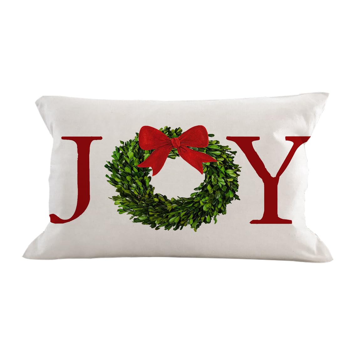 Aofanggo Christmas Pillow Cover 12X20 Inch Holiday Decorations Joy Wreath Bow Throw Pillow Farmhouse Rustic Cushion Cover For Be