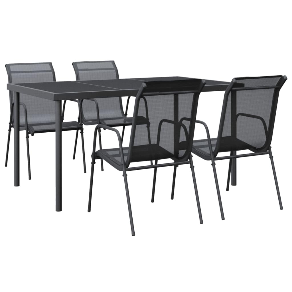 vidaXL 5 Piece Patio Dining Set with Comfortable Textilene Armchairs, Black & Anthracite - Durable Steel Construction with Tempered Glass Tabletop for Garden or Patio