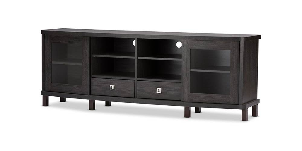 Baxton Studio Walda 70-Inch Greyish Dark Brown Wood TV Cabinet with 2 Sliding Doors and 2 Drawers (TV838070-Embosse)