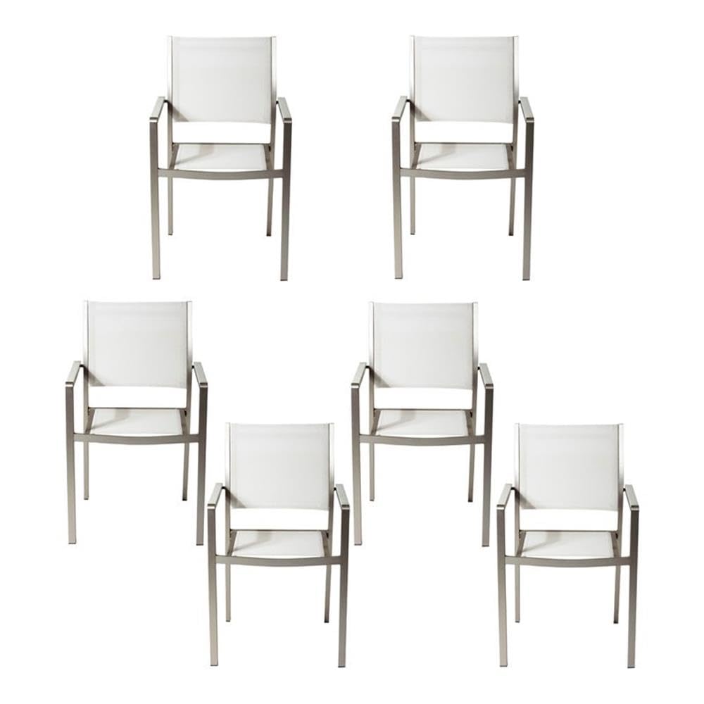 Pangea Home David Aluminum Patio Dining Char in Gray/White (Set of 6)