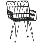 vidaXL Rattan Dining Chairs 2 Pcs - Black Patio Chairs with Armrest, Steel Frame PE Rattan, 22x25.2x31.5in - Garden, Balcony, and Patio Seating