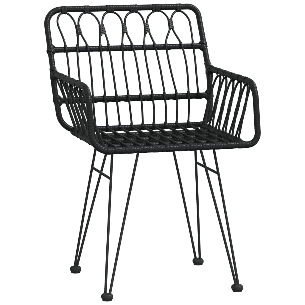 vidaXL Rattan Dining Chairs 2 Pcs - Black Patio Chairs with Armrest, Steel Frame PE Rattan, 22x25.2x31.5in - Garden, Balcony, and Patio Seating