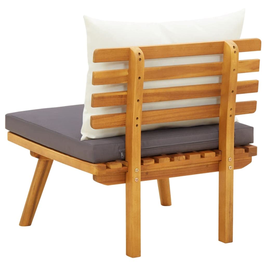 vidaXL Solid Acacia Wood Patio Chair with Cushions - Classic Outdoor Furniture for Garden, Deck, Lawn - Easy Assembly, Light Wood Finish, Dark Gray and White Cushions