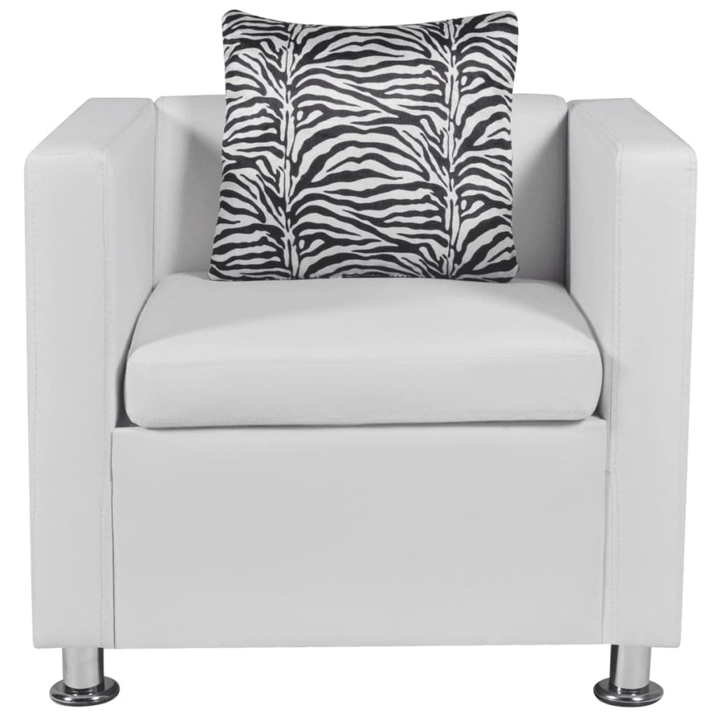 vidaXL Cube Armchair - Artificial Leather - White Faux Leather - Comfortable Wide Seating - Sturdy Construction and Modern Design for Any Room