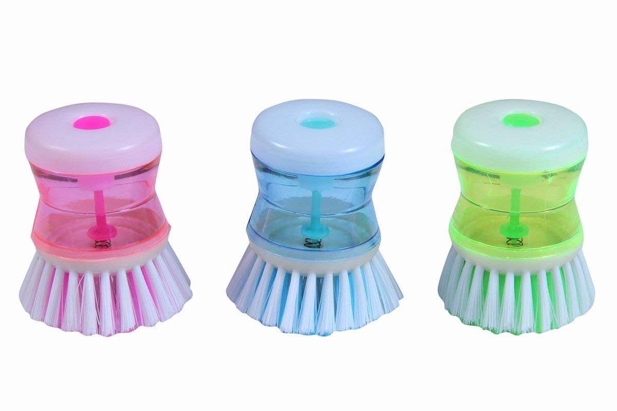 Garden Of Arts 2 Pcs Cleaning Brush with Soap Dispenser for Kitchen Sink Dish Washer || Random Colors ||