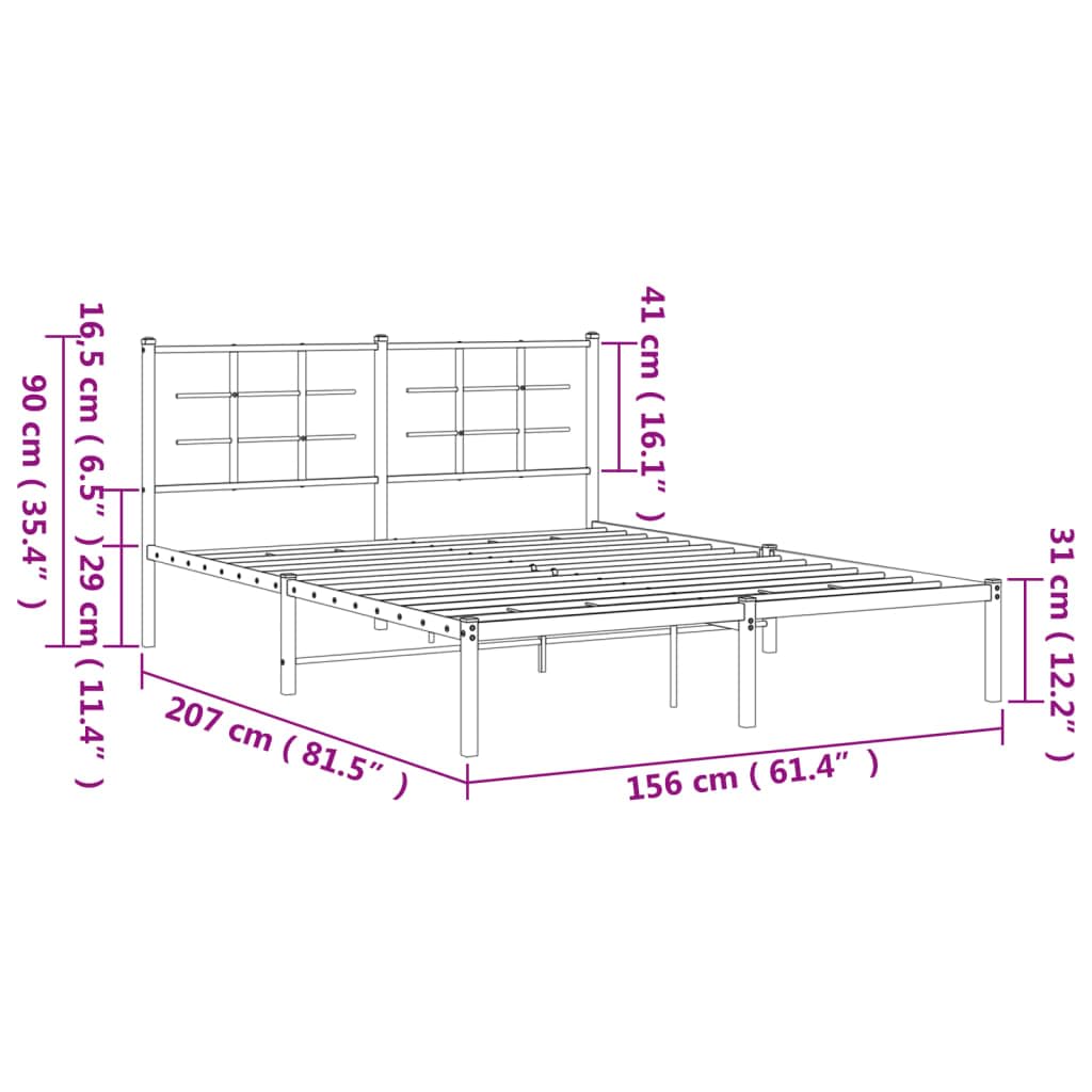 vidaXL White Metal Bed Frame-Double with Headboard, Steel Construction, 59.1&quot;x78.7&quot; Mattress Compatible, Under-Bed Storage, Modern Bedroom Furniture