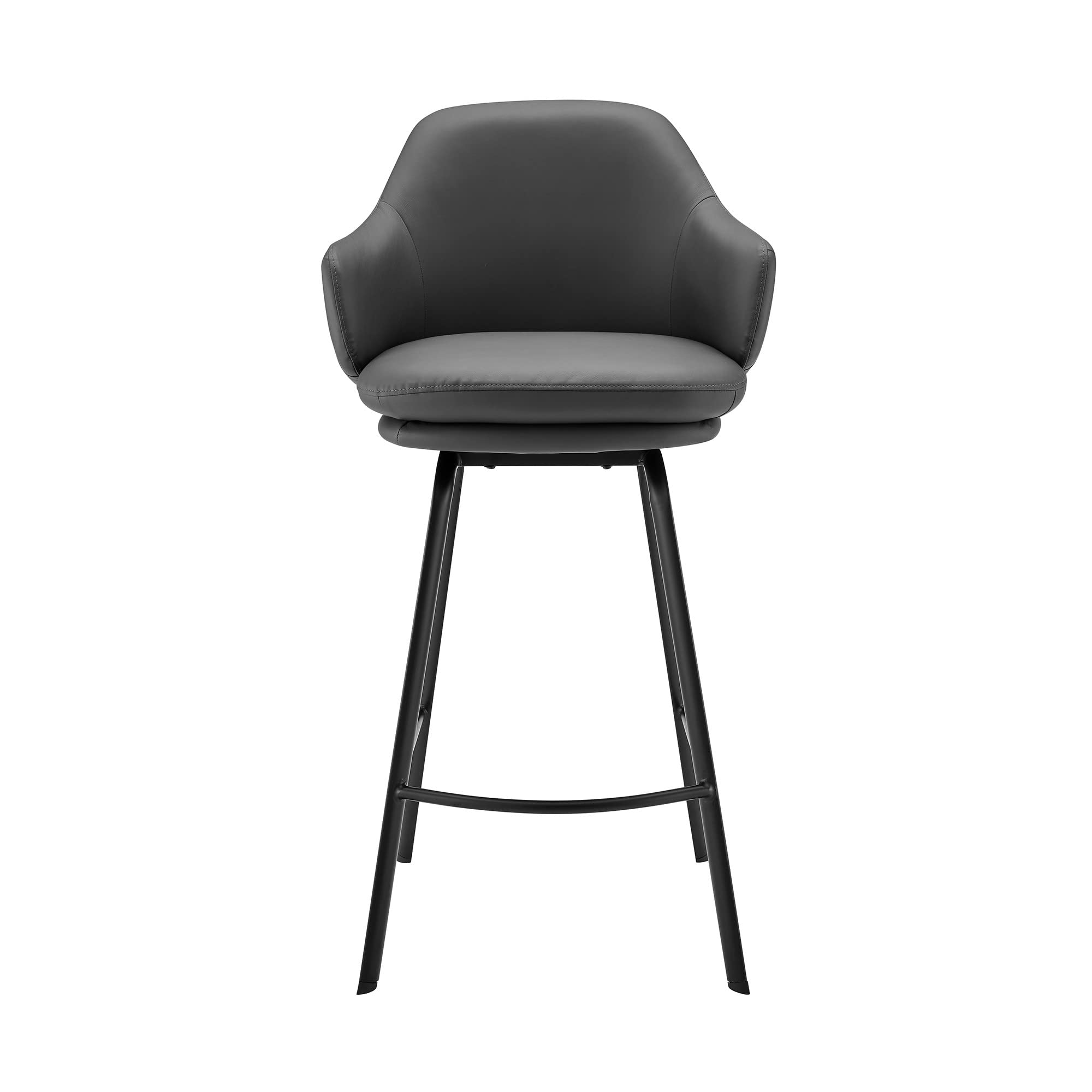 HomeRoots Gray Metal, Faux Leather 26' Grey Faux Leather and Black Metal Swivel Counter Stool