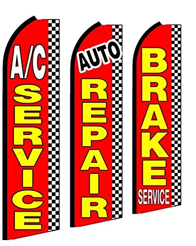 A/C Service Auto Repair Brake Service King Swooper Feather Flag Sign- Pack Of 3 (Hardware Not Included) -3Ft X 11.5Ft Advertisin
