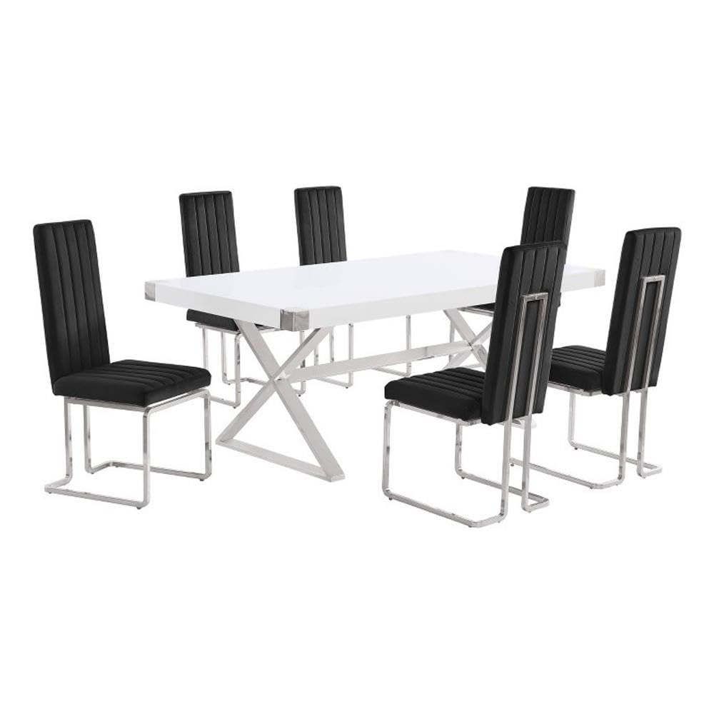 Best Quality Furniture D440/1-Sc340-7 Dining Set, 7-Piece, Black/Silver