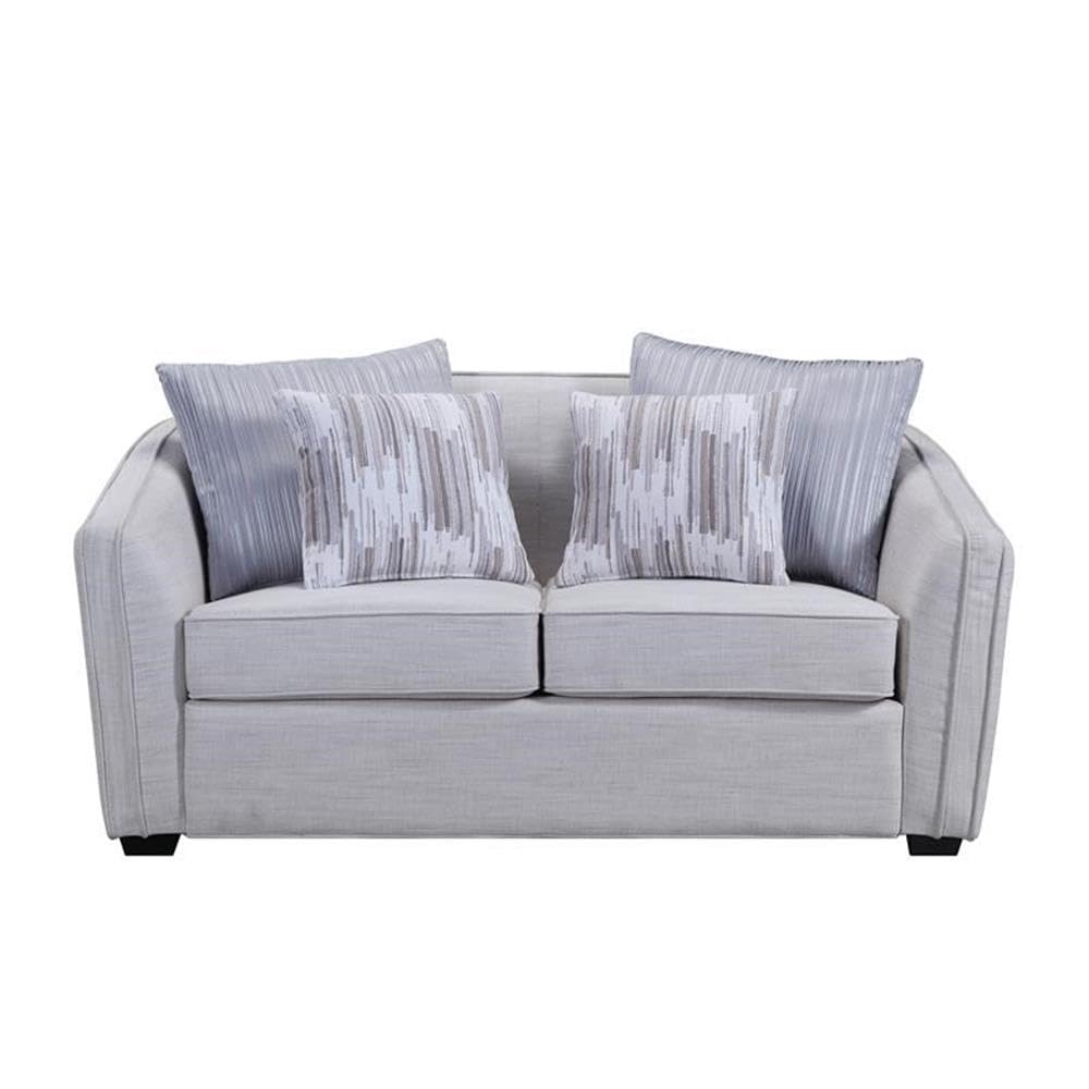 Acme Mahler II Loveseat with 4 Pillows in GrayLinen Fabric