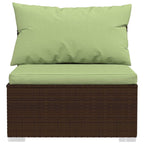 vidaXL 7-Piece Outdoor Patio Lounge Set - Poly Rattan Sectional Sofa with Cushions - Brown/Green