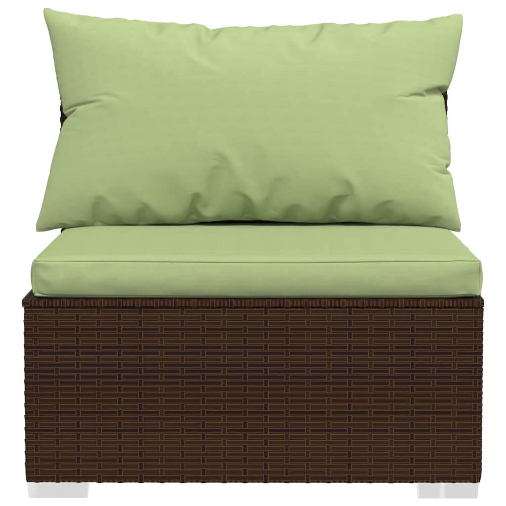 vidaXL 7-Piece Outdoor Patio Lounge Set - Poly Rattan Sectional Sofa with Cushions - Brown/Green