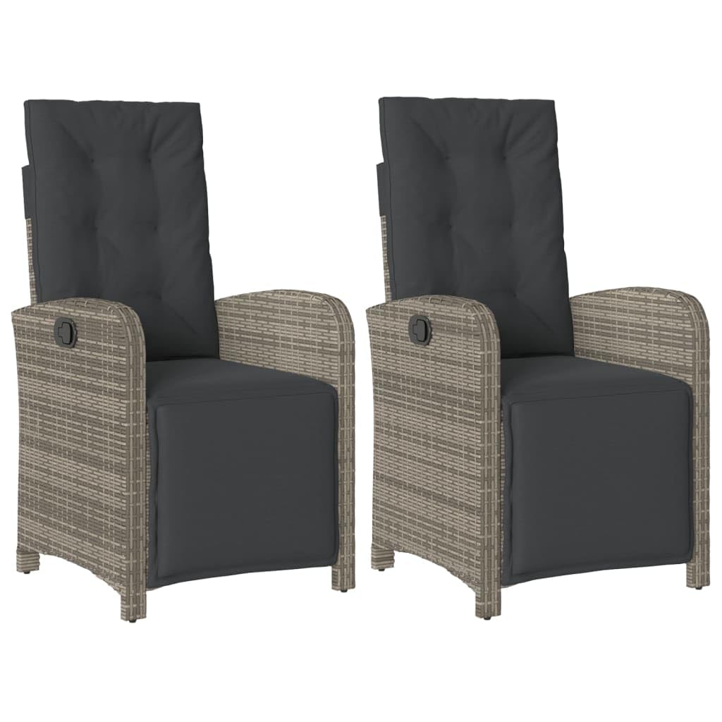 vidaXL Garden Chair with Footrest Adjustable Grey Poly Rattan Pack of 2