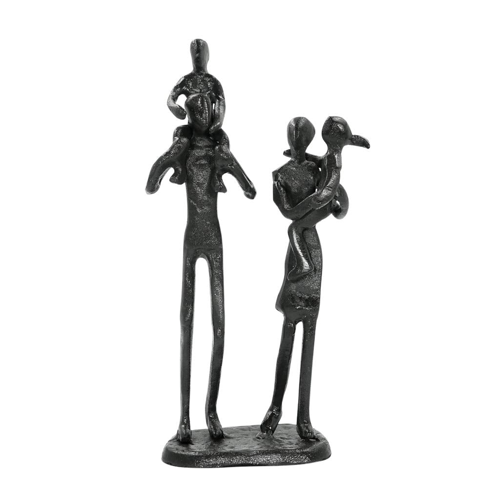 DreamsEden Rustic Family Figurines, Cast Iron Art Home Decoration Statue with Gift Card for Anniversary Birthday (Family of Four