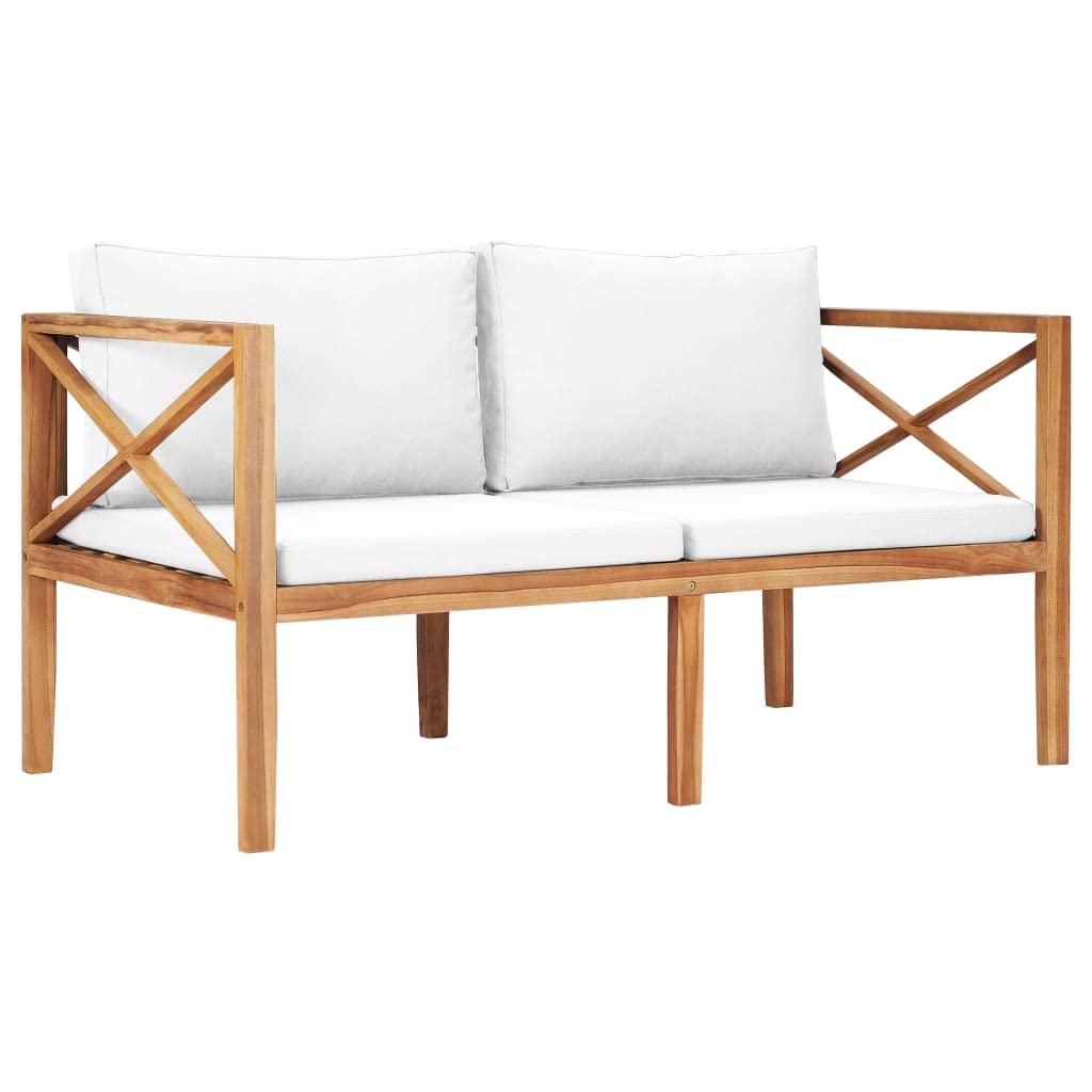 vidaXL Outdoor Patio Bench with Comfy Cream Cushions, Durable Fine Sanded Teak Hard Wood, Sleek Design, Easy Maintenance - Perfect for Garden, Terrace, and Patio