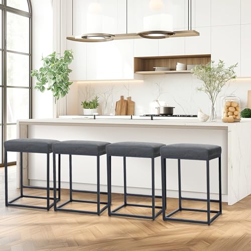 Maison Arts Counter Height 24' Bar Stools Set Of 4 For Kitchen Counter Backless Modern Barstools Industrial Upholstered Faux Leather Stools Farmhouse Island Chairs, (24 Inch, Grey)