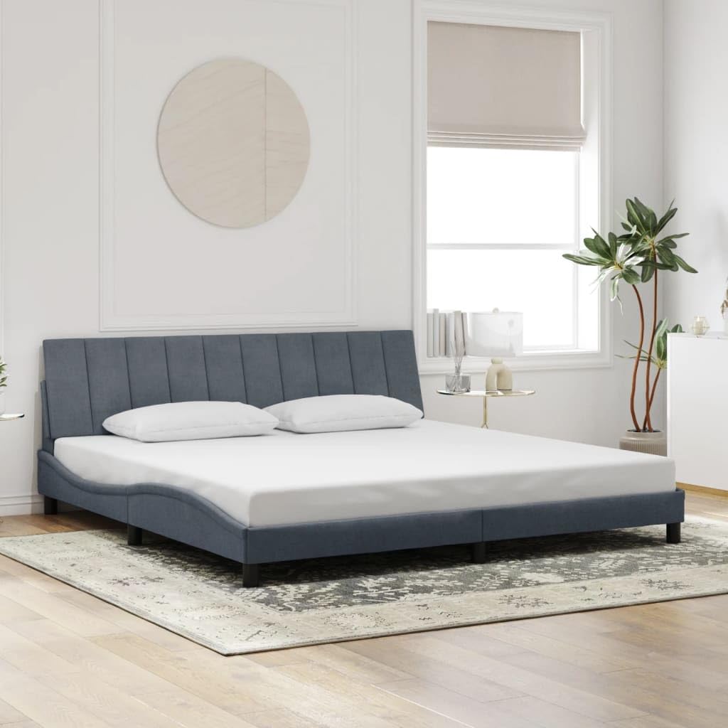 vidaXL King Bed Frame with Headboard - Dark Gray, Velvet Upholstery, Foam Headboard Cushion, Modern Wave Design - 76&quot;x79.9&quot;