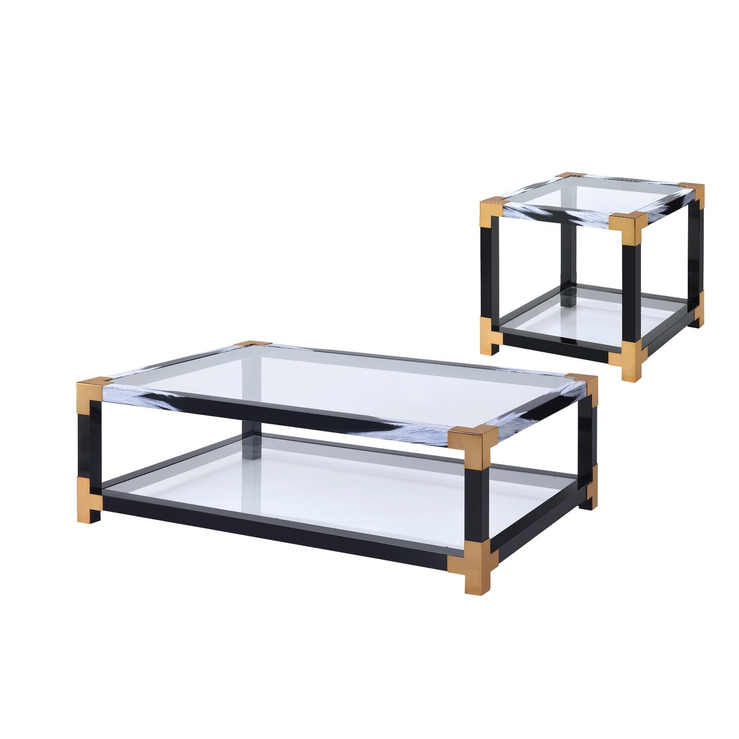 ACME Furniture Lafty End Table, White Brushed & Clear Glass