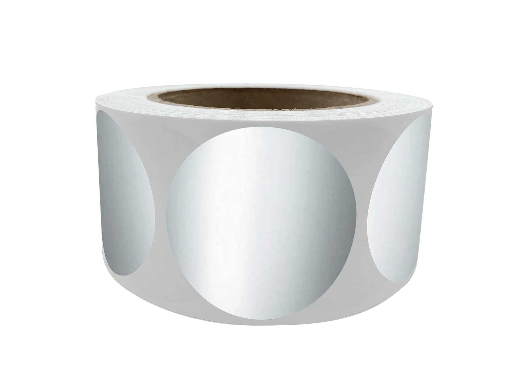 Royal Green Metallic Label Rolls 2 Inch Shiny Round Silver Stickers (50Mm) - 600 Pack