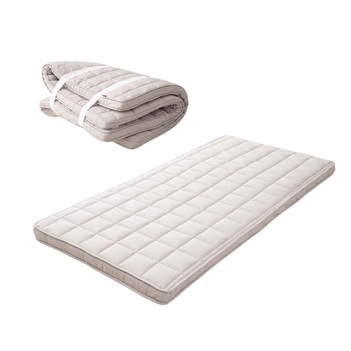 Emoor Japanese Padded Futon Mattress Machi Full Gray, Gusset Foldable Storable Elastic Bands Floor Sleeping Guest Bed Tatami Mat