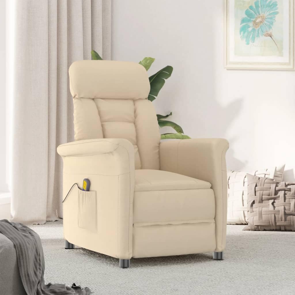 vidaXL Modern Faux Suede Leather Massage Recliner - Cream Color, Adjustable Footrest and Backrest, 6-Point Vibration Massaging Function, Durable Upholstery with Thick Padding