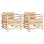 vidaXL Solid Pine Wood Garden Chairs - Set of 2 - Rustic Patio Chairs with Thickly Padded Cushions - Versatile and Robust Construction - Perfect for Outdoor Use