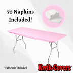 Kwik-Covers 5 Pack Of Rectangular Plastic Table Covers Bundle - 70 Paper Napkins Included - For 6' Foot Or 8' Foot Tables - (Table Not Included) (Pink, 30' X 96' (8' Foot Table))