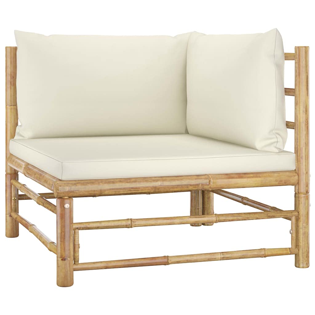 vidaXL Patio Lounge Set 6 Piece with Cream White Cushions Garden Outdoor Balcony Backyard Terrace Seating Sofa Seat Home Furniture Bamboo