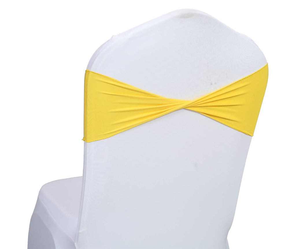 Mds Pack Of 50 Spandex Chair Sashes Bow Sash Elastic Chair Bands Ties Without Buckle For Wedding And Events Decoration Spandex Slider Sashes Bow - Yellow