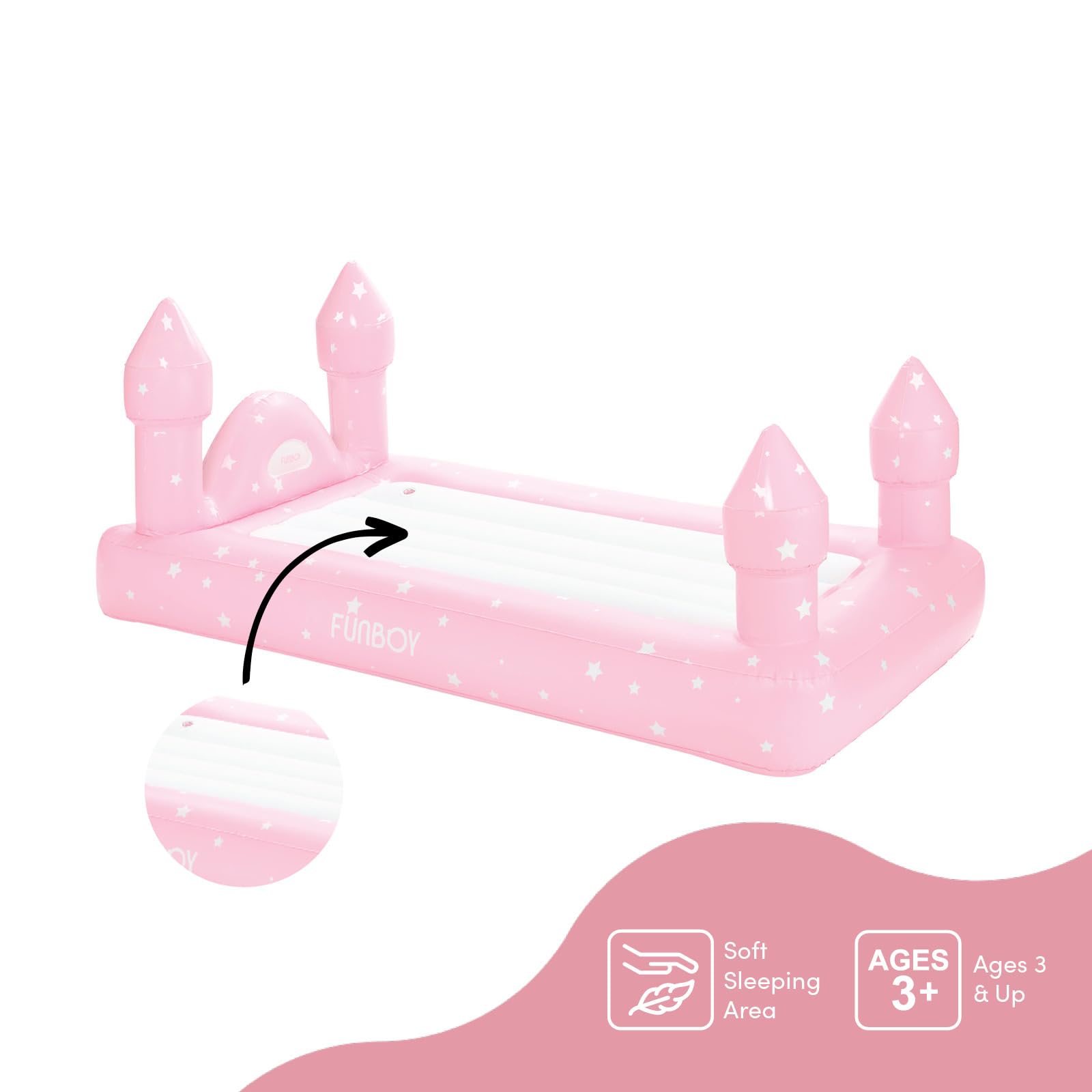 FUNBOY Kids Castle Sleepover Air Mattress Twin Pink Viscose Long Tow