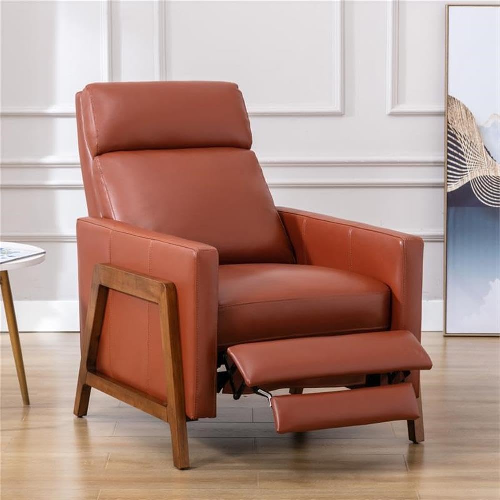 Comfort Pointe Reed Caramel Top Grain Leather Wood Frame Push Back Recliner