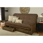 Kodiak Furniture Washington Queen Size Futon Frame with Storage Drawers - Wood Futon Frame with Mattress Included in Linen Cocoa Color