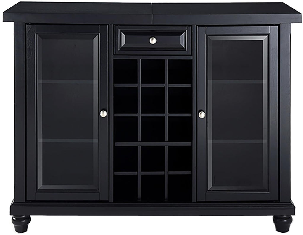 Crosley Furniture Cambridge Sliding Top Bar Cabinet with Storage Shelves, Drawer, and Wine Rack, Black
