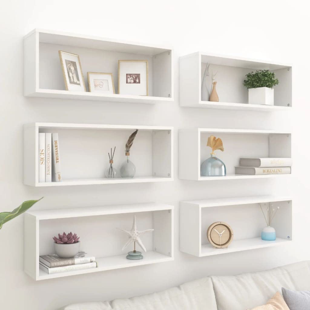 vidaXL Wall Cube Shelves 6 pcs White 23.6"x5.9"x9.1" Engineered Wood