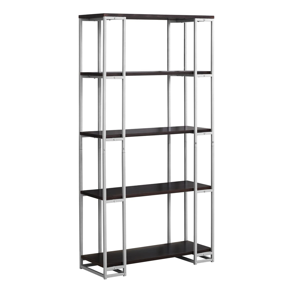 Monarch Specialties I Bookcase-60 H Silver Metal, Cappuccino