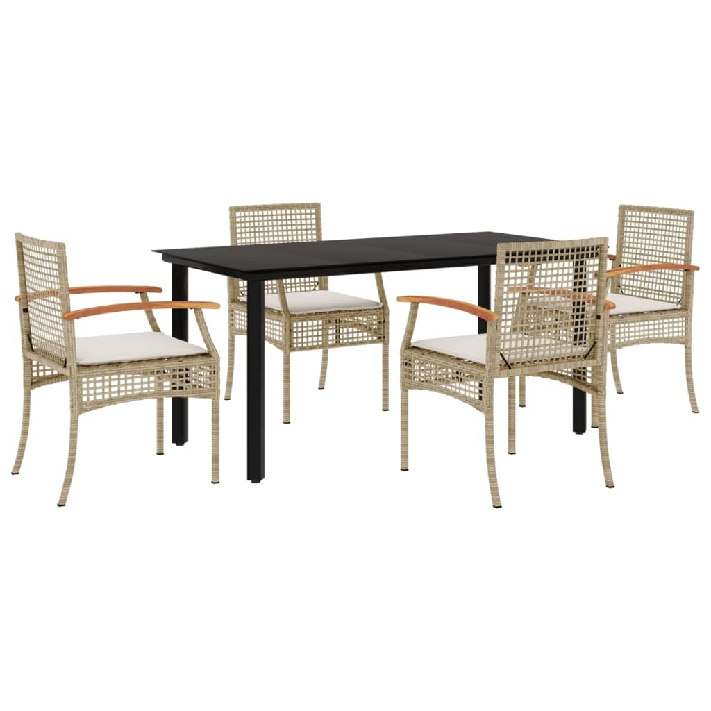 vidaXL Garden Dining Set with Cushions 5 Pieces, Table and Chairs, Relaxing Armchairs, Seats for Patio Terrace, Synthetic Rattan Beige