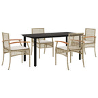 vidaXL Garden Dining Set with Cushions 5 Pieces, Table and Chairs, Relaxing Armchairs, Seats for Patio Terrace, Synthetic Rattan Beige