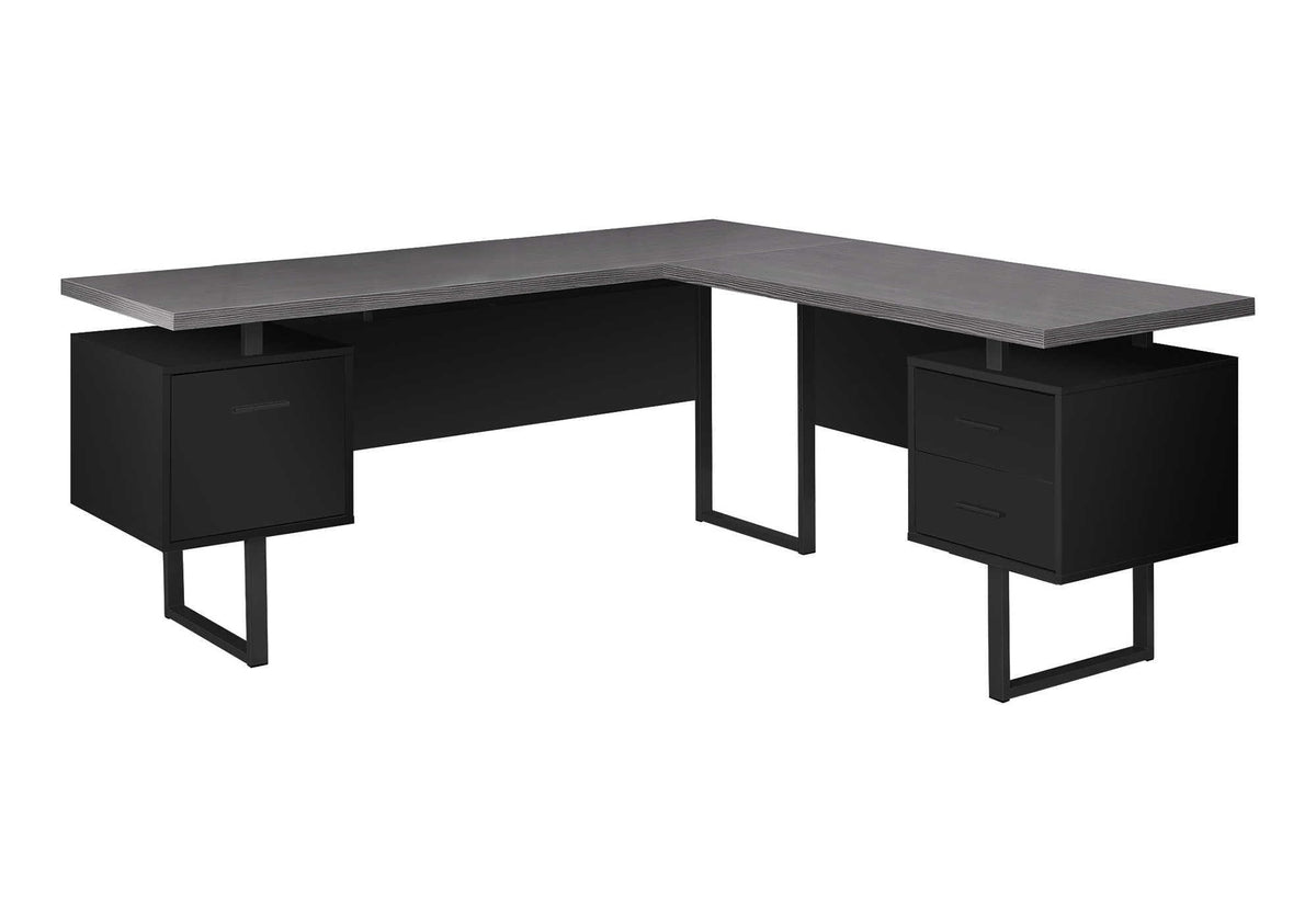 Monarch Specialties 7432 Computer Desk, Home Office, Corner, Left, Right Set-up, Storage Drawers, 70' L, L Shape, Work, Laptop, Metal, Laminate, Desk-70 L Black Grey Top Facing, 71' L x 71' W x 30' H