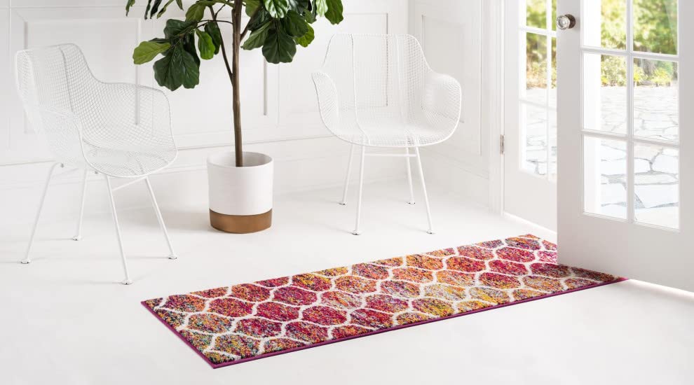 Unique Loom Trellis Frieze Collection Area Rug - Rounded (2' X 13' Runner, Multi/ Black)