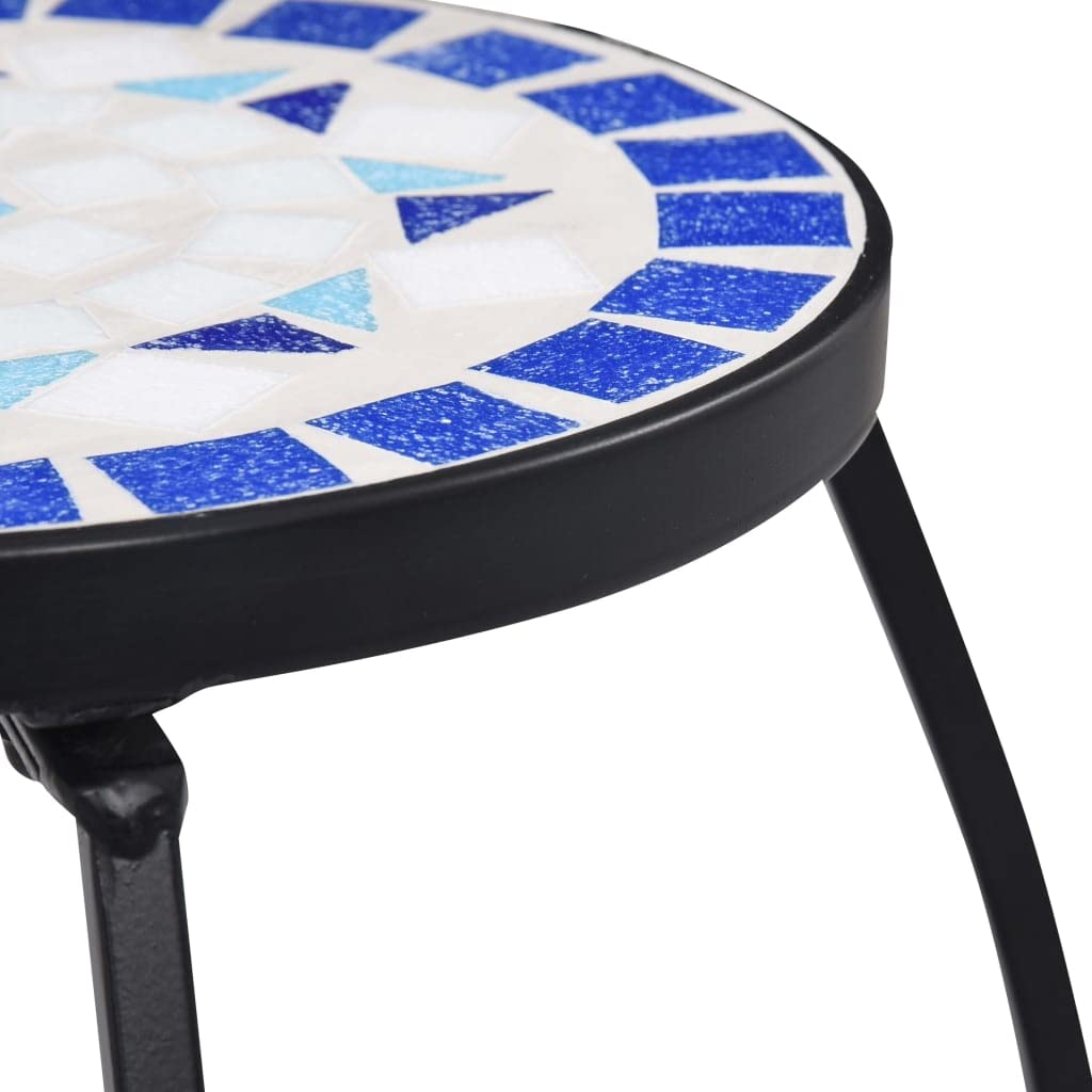 vidaXL 3 Pcs Blue and White Ceramic Mosaic Table Set - Indoor Coffee Table Plant Stand for Living Room, Garden, Balcony - Easy to Clean Ceramic Tops