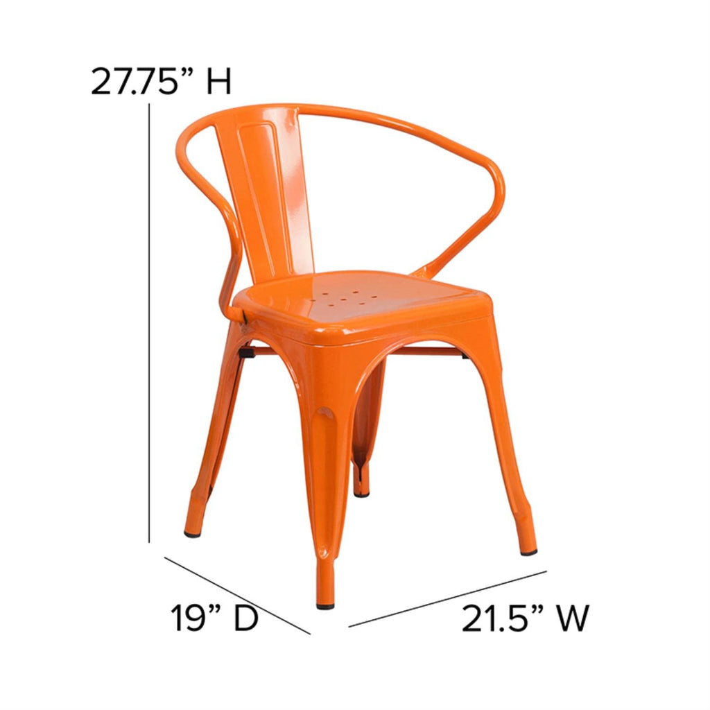 Flash Furniture Luna Commercial Grade Orange Metal Indoor-Outdoor Chair with Arms