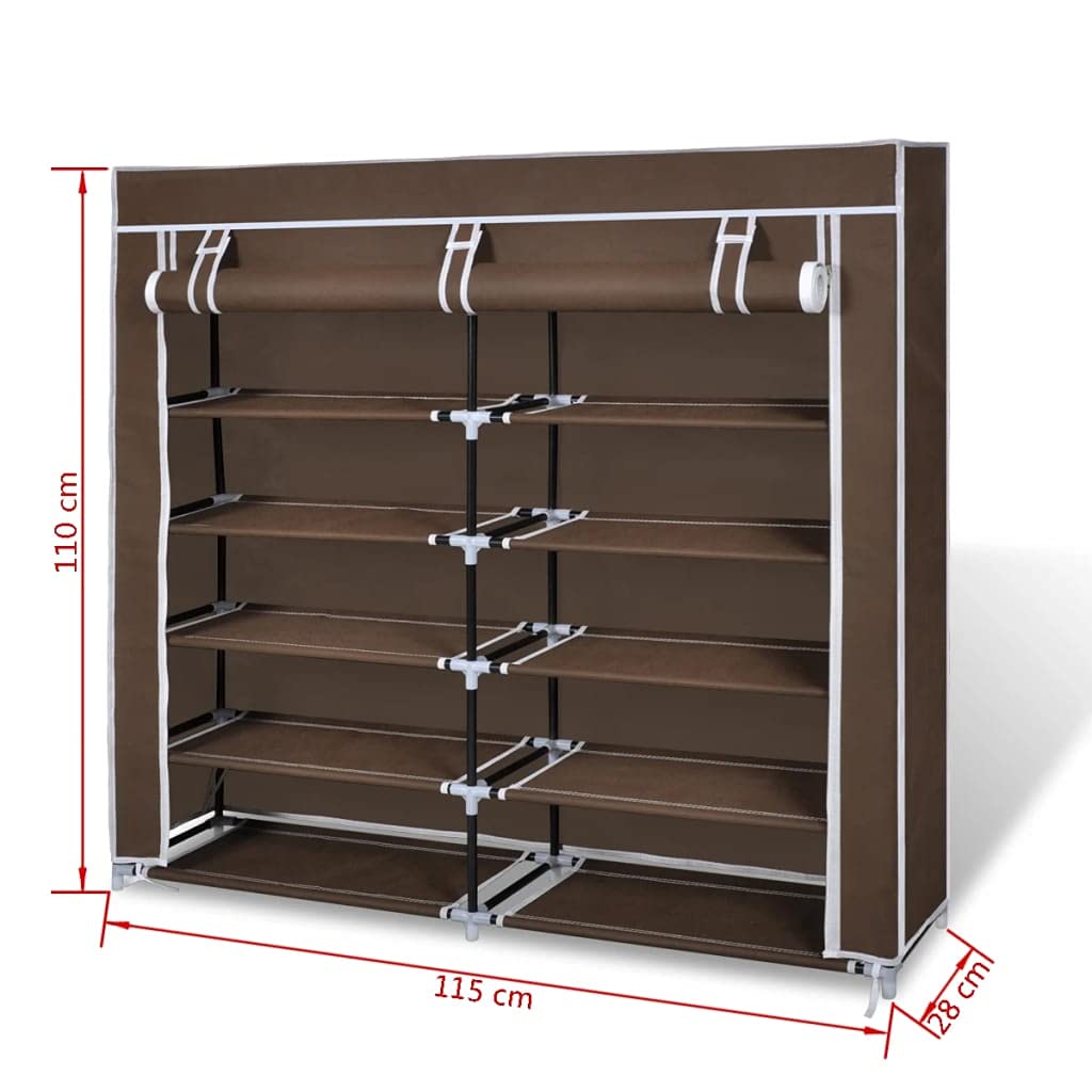 vidaXL 5 Tier Portable Shoe Rack Tower - Closet Shoe Storage Organizer/Wardrobe Cabinet with Dust Cover - Polyethylene Fabric, Brown, 45&quot;x11&quot;x43&quot;
