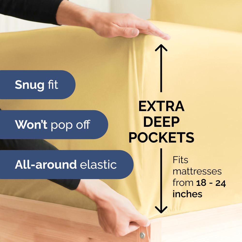 Extra Deep Pocket Twin Xl Sheets - 3 Piece Breathable & Cooling Bed Sheets - Hotel Luxury Bed Sheet Set - Soft, Wrinkle Free & Comfy - Easily Fits Extra Deep Mattresses - Deep Pocket Yellow Sheets Set