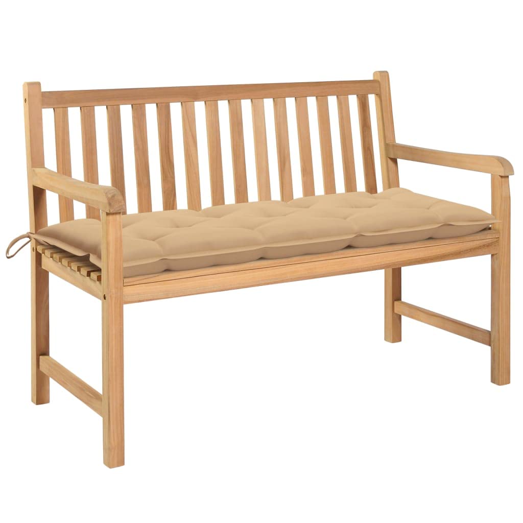 Vidaxl Solid Teak Wood Patio Bench With Beige Cushion Garden Outdoor Porch Home Balcony Backyard Terrace Lounge Seating Wooden Furniture 47.2&quot;