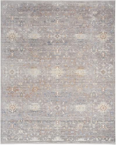 HomeRoots 533438 8 x 10 ft. Oriental Power Loom Distressed Area Rug with Fringe Ivory Blue & Gray