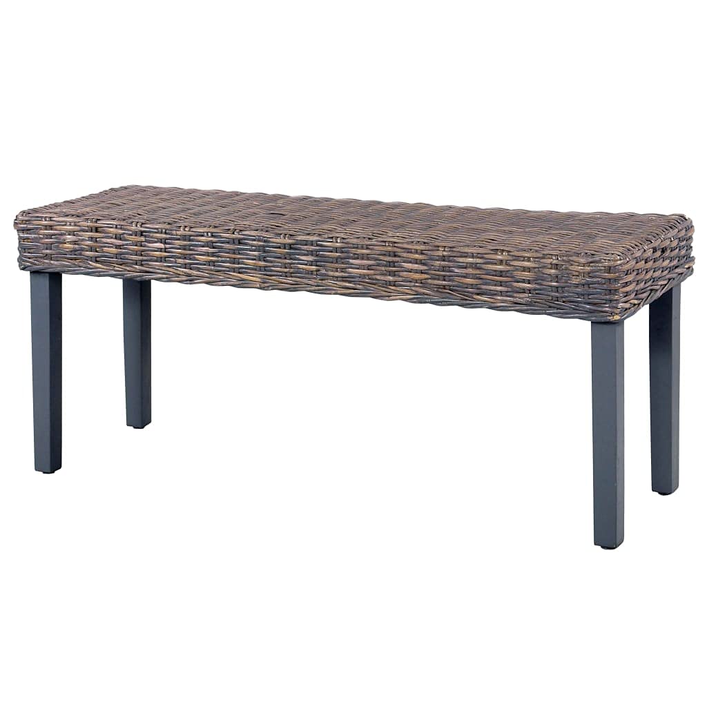 vidaXL Bench 43.3&quot; Gray Natural Kubu Rattan and Solid Mango Wood