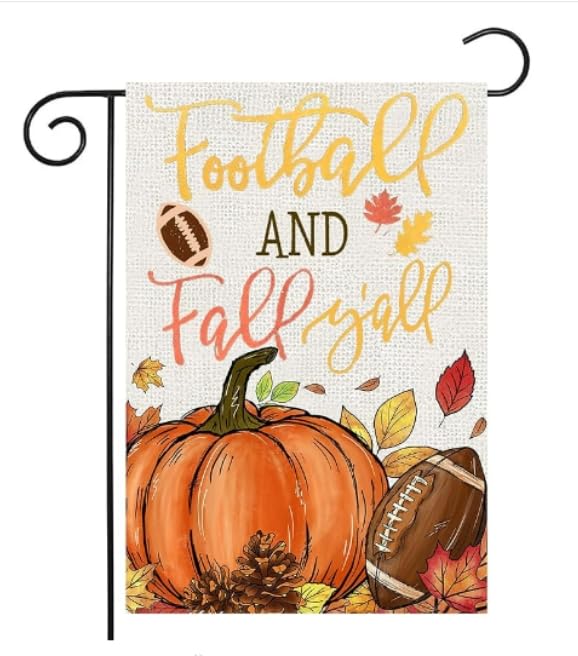 Fall Pumpkin Garden Flags 12X18 Vertical Double Sided, Football And Fall Y'All Yard Flag For Outside Decor, Autumn Thanksgiving