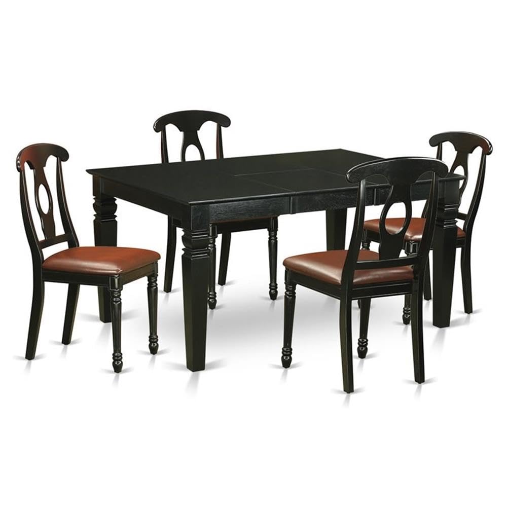 East West Furniture WEKE5-BLK-LC 5 Piece Dinette Set for 4 Includes a Rectangle Dining Table with Butterfly Leaf and 4 Faux Leather Dining Room Chairs, 42x60 Inch, Black