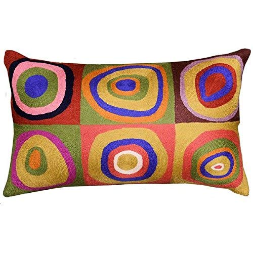 Kashmir Designs Lumbar Kandinsky Cushion Cover Farbstudie Quadrate Hand Embroidered Wool 13X21