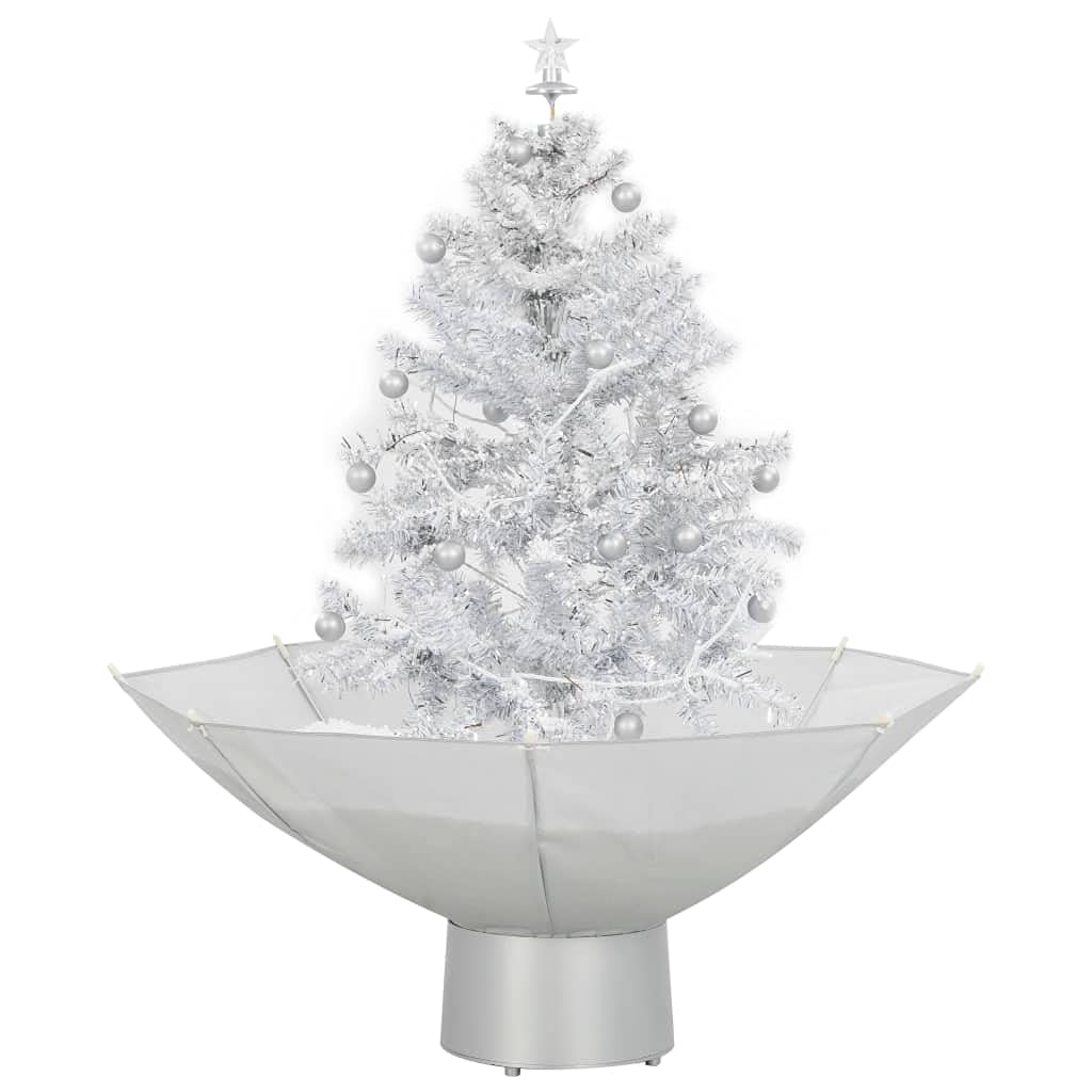 vidaXL 2 ft White Snowing Christmas Tree with Star LED Lights, Ornaments, and Umbrella Base, Lifelike Artificial Festive Decor with Adjustable Snowfall Rate